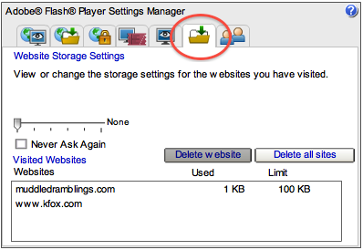 Flash Web Storage Settings Panel Flash Web Storage Settings Panel